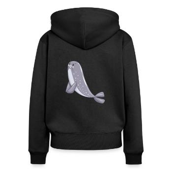 Robbe - Frauen Premium Bio Zip Hoodie - Schwarz - Hinten - Julia (174cm)