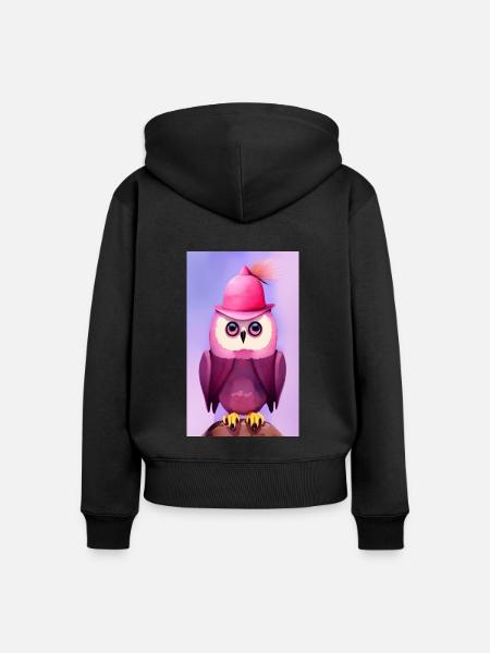 Eule mit Hut - Frauen Premium Bio Zip Hoodie - Schwarz