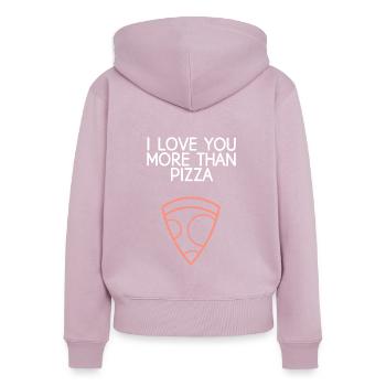Je t’aime plus que la pizza - Sweat à capuche zippé Premium bio Femme - rose poudré - Dos - Julia (174cm)