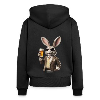 Hasi - Frauen Premium Bio Zip Hoodie - Schwarz - Hinten - Julia (174cm)