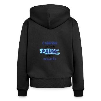 Camping pause - Frauen Premium Bio Zip Hoodie - Schwarz - Hinten - Julia (174cm)