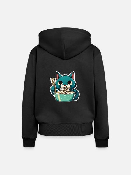 Katze isst Instant Noldes - Frauen Premium Bio Zip Hoodie - Schwarz