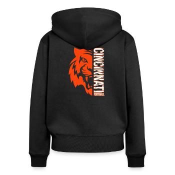 Cincinnati Football – Tiger Power Design - Frauen Premium Bio Zip Hoodie - Schwarz - Hinten - Julia (174cm)