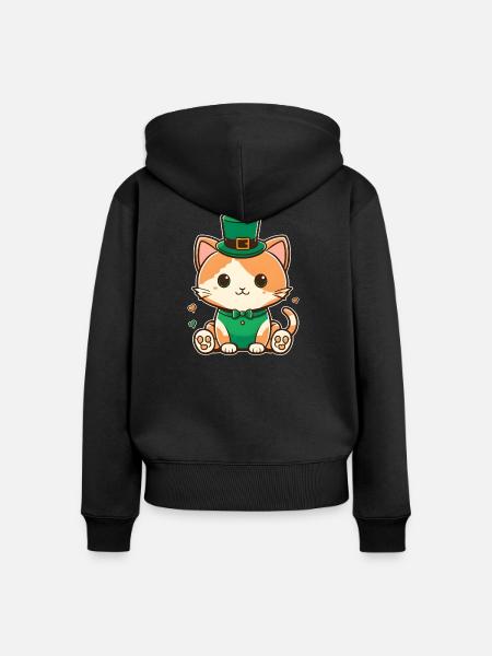 Leprechaun-Kätzchen im Grün - Frauen Premium Bio Zip Hoodie - Schwarz