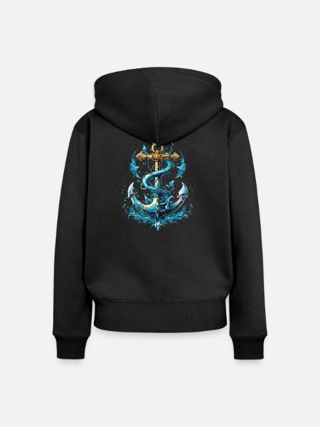 Anker Wasserspritzer - Frauen Premium Bio Zip Hoodie - Schwarz