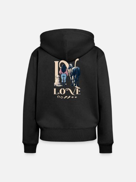 Pferde Liebe - Frauen Premium Bio Zip Hoodie - Schwarz
