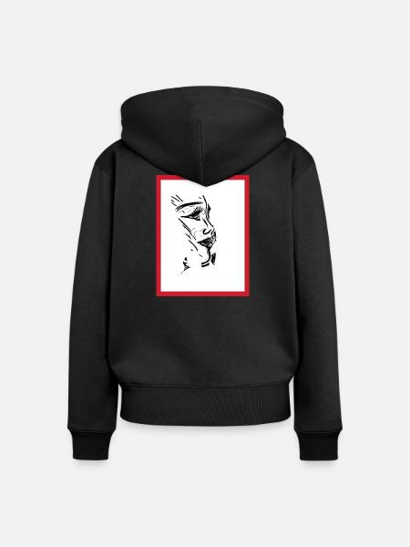 Weibliche Porträt-Tinte - Frauen Premium Bio Zip Hoodie - Schwarz