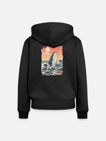 Kawaii Wal - Frauen Premium Bio Zip Hoodie - Schwarz
