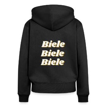 BIELE BIELE BIELE - Frauen Premium Bio Zip Hoodie - Schwarz - Hinten - Julia (174cm)