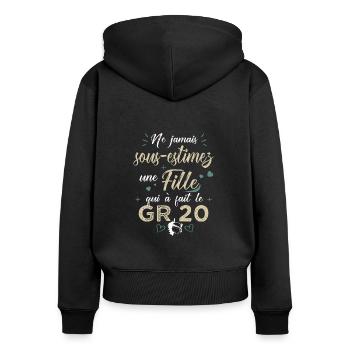 une fille qui a fait le GR 20 femme randonné corse - Sweat à capuche zippé Premium bio Femme - noir - Dos - Julia (174cm)