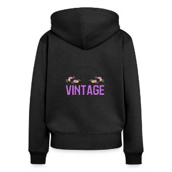 Je ne suis pas vieille je suis vintage - Sweat à capuche zippé Premium bio Femme - noir - Dos - Julia (174cm)