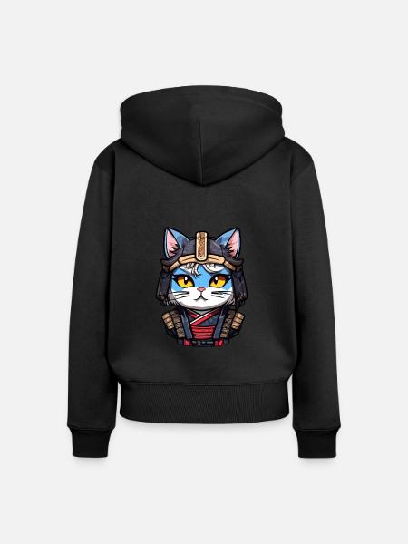 Samurai-Katze #4 - Frauen Premium Bio Zip Hoodie - Schwarz