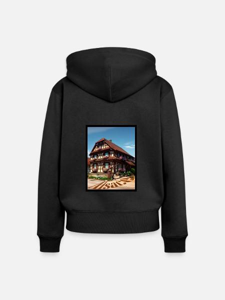 Elsässisches Haus Digitale Malerei - Frauen Premium Bio Zip Hoodie - Schwarz