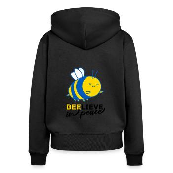 Liebevolles Ukraine Beelieve in Peace Geschenk - Frauen Premium Bio Zip Hoodie - Schwarz - Hinten - Julia (174cm)