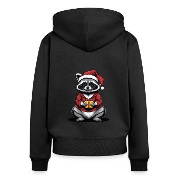 Cadeau de Noël du Père Noël raton laveur - Sweat à capuche zippé Premium bio Femme - noir - Dos - Julia (174cm)