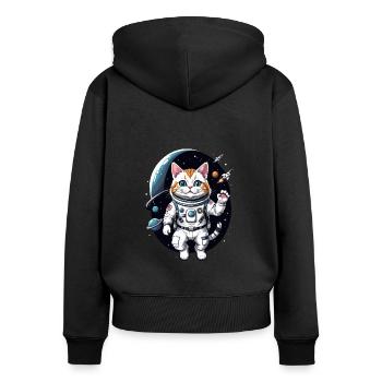 Cat Astronaut Space Cat Love Gift - Women's Premium Organic Zip Hoodie - black - Back - Julia (174cm)