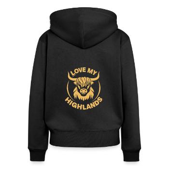 Meine Highlands Rinder ich liebe Highland - Frauen Premium Bio Zip Hoodie - Schwarz - Hinten - Julia (174cm)