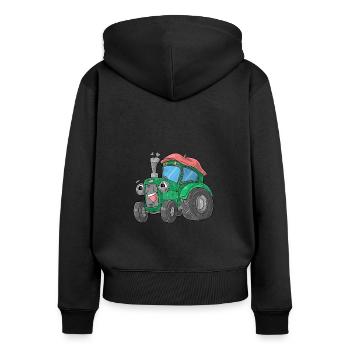 Traktor mit Gesicht - Frauen Premium Bio Zip Hoodie - Schwarz - Hinten - Julia (174cm)