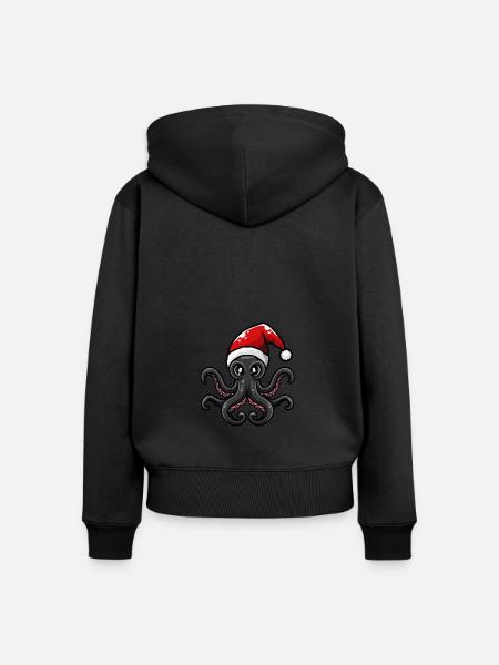 Oktopus Weihnachten - Frauen Premium Bio Zip Hoodie - Schwarz