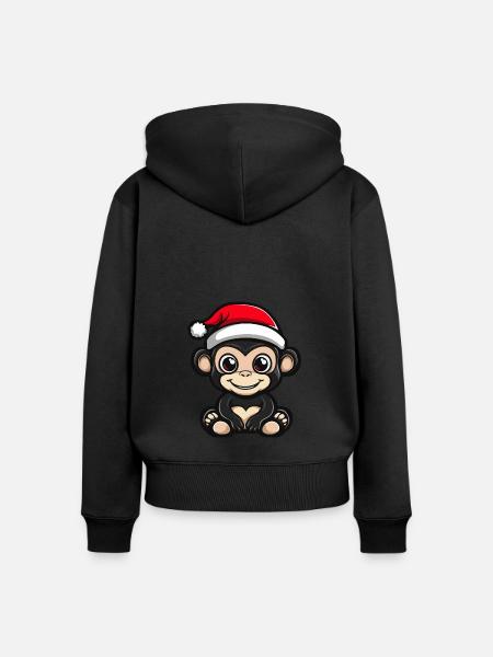 Affe Weihnachten Niedlich - Frauen Premium Bio Zip Hoodie - Schwarz
