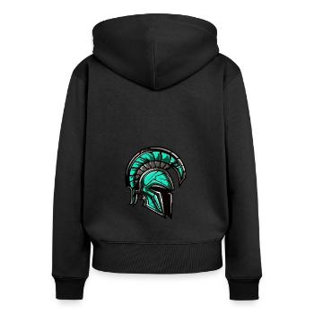 Spartaner Krieger Helm - Frauen Premium Bio Zip Hoodie - Schwarz - Hinten - Julia (174cm)