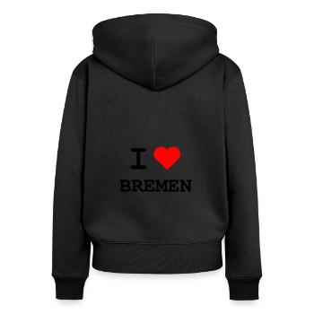 Ich liebe Bremen - J’aime Brême - Sweat à capuche zippé Premium bio Femme - noir - Dos - Julia (174cm)