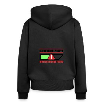 Fehler 404: MOTIVATION NICHT GEFUNDEN - Frauen Premium Bio Zip Hoodie - Schwarz - Hinten - Julia (174cm)