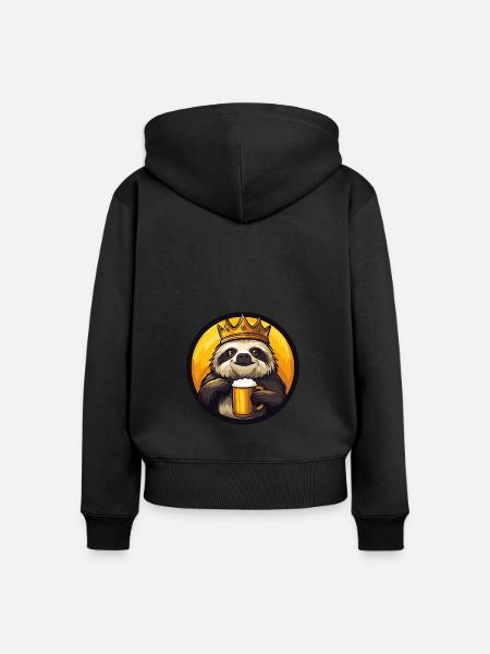 Faultier Bier Comic - Frauen Premium Bio Zip Hoodie - Schwarz
