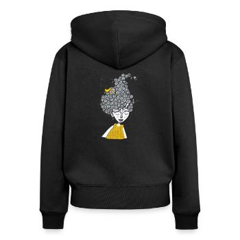 Lockenkopf - Frauen Premium Bio Zip Hoodie - Schwarz - Hinten - Julia (174cm)
