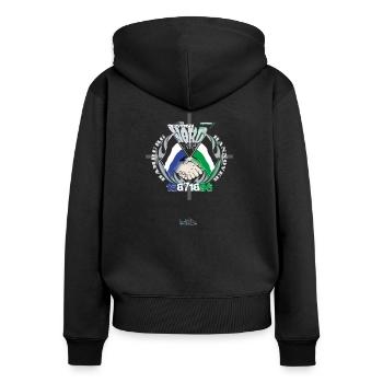 Hamburg - Hannover Fanfreundschaft - Frauen Premium Bio Zip Hoodie - Schwarz - Hinten - Julia (174cm)