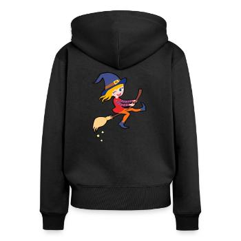 Hexe niedlich und frech auf dem Besen - Frauen Premium Bio Zip Hoodie - Schwarz - Hinten - Julia (174cm)