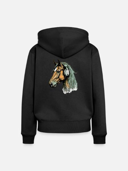 Ecko das audiophile Pferd - Frauen Premium Bio Zip Hoodie - Schwarz