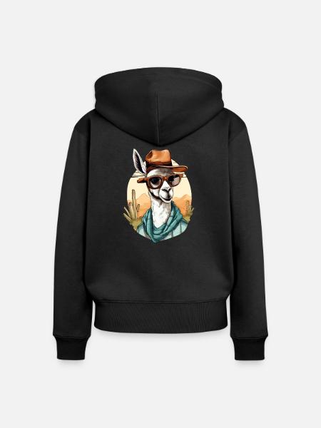Goki der Lama - Frauen Premium Bio Zip Hoodie - Schwarz