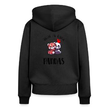 "tshirt for the one who loves pandas" - Women's Premium Organic Zip Hoodie - black - Back - Julia (174cm)