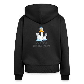Hokus Pokus Mittelfinger Modus - Frauen Premium Bio Zip Hoodie - Schwarz - Hinten - Julia (174cm)
