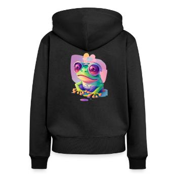 crazy Frog - Frauen Premium Bio Zip Hoodie - Schwarz - Hinten - Julia (174cm)