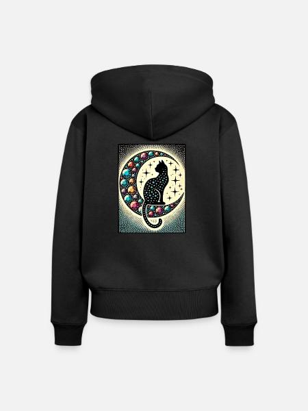 Schwarze Katze Luna - Frauen Premium Bio Zip Hoodie - Schwarz