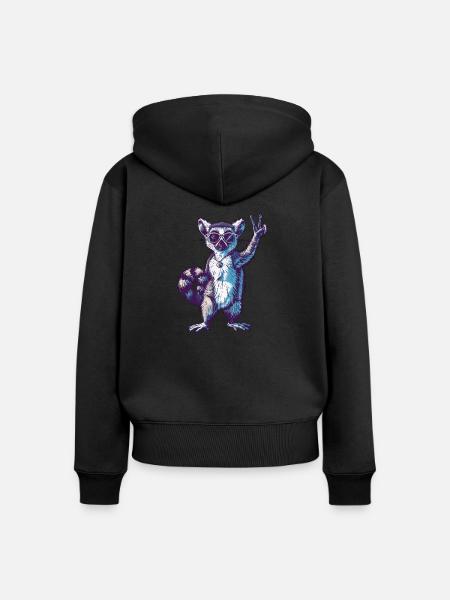 Retro Maki Lemur - Frauen Premium Bio Zip Hoodie - Schwarz