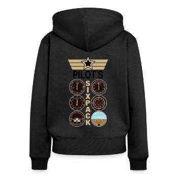 Pilot Flieger SixPack - Frauen Premium Bio Zip Hoodie - Schwarz - Hinten - Julia (174cm)