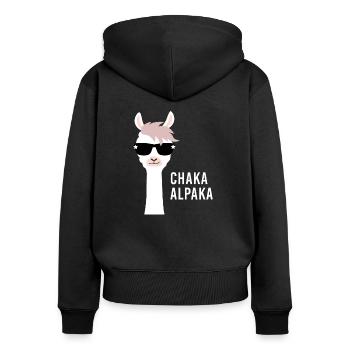 Chaka Alpaka, Lama, Einhorn Geschenk Shirt - Women's Premium Organic Zip Hoodie - black - Back - Julia (174cm)