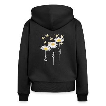 Margeriten, Blumen, Sommer - Frauen Premium Bio Zip Hoodie - Schwarz - Hinten - Julia (174cm)