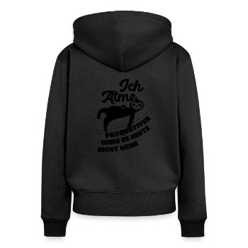 Ich atme Spruch Geschenk Faultier Faulenzer - Frauen Premium Bio Zip Hoodie - Schwarz - Hinten - Julia (174cm)