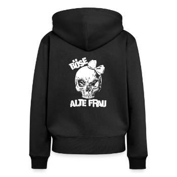 Böse alte Frau - Frauen Premium Bio Zip Hoodie - Schwarz - Hinten - Julia (174cm)
