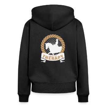 Mein Pferd ist meine Therapie - Frauen Premium Bio Zip Hoodie - Schwarz - Hinten - Julia (174cm)