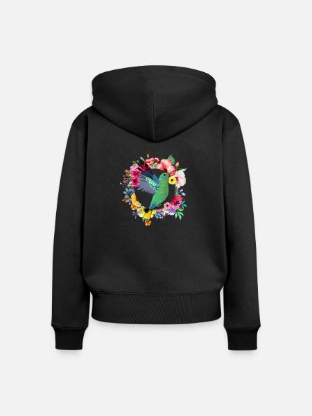 Kolibri Vogel Blumen Blumenstrauß - Frauen Premium Bio Zip Hoodie - Schwarz