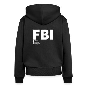 FBI Phrase drôle - Sweat à capuche zippé Premium bio Femme - noir - Dos - Julia (174cm)