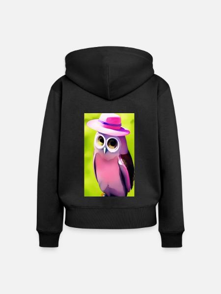 Eule mit Hut - Frauen Premium Bio Zip Hoodie - Schwarz