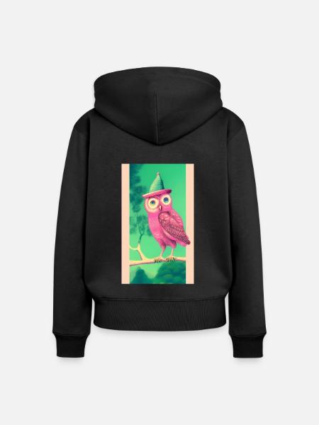 Eule mit Hut - Frauen Premium Bio Zip Hoodie - Schwarz