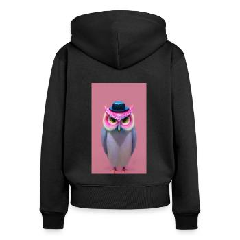 Eule mit Hut - Frauen Premium Bio Zip Hoodie - Schwarz - Hinten - Julia (174cm)