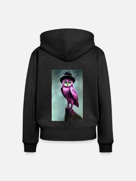 Eule mit Hut - Frauen Premium Bio Zip Hoodie - Schwarz
